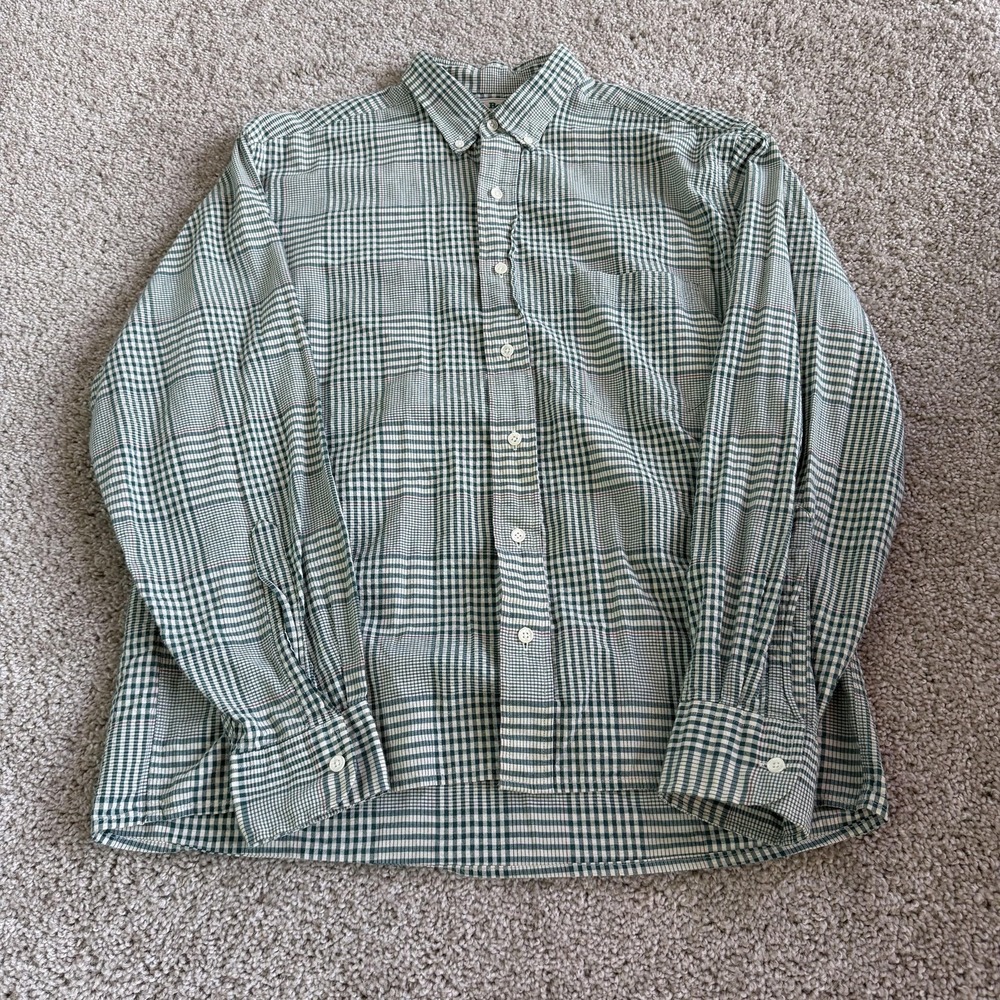 Vintage L.L. Bean Shirt Mens Medium Green Check Long Sleeve Button Up Pockets